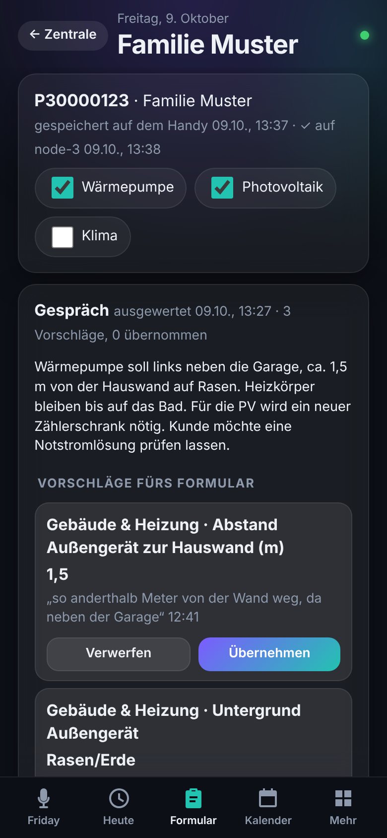 Friday-App: Besichtigung mit Vorschlägen aus dem Gespräch