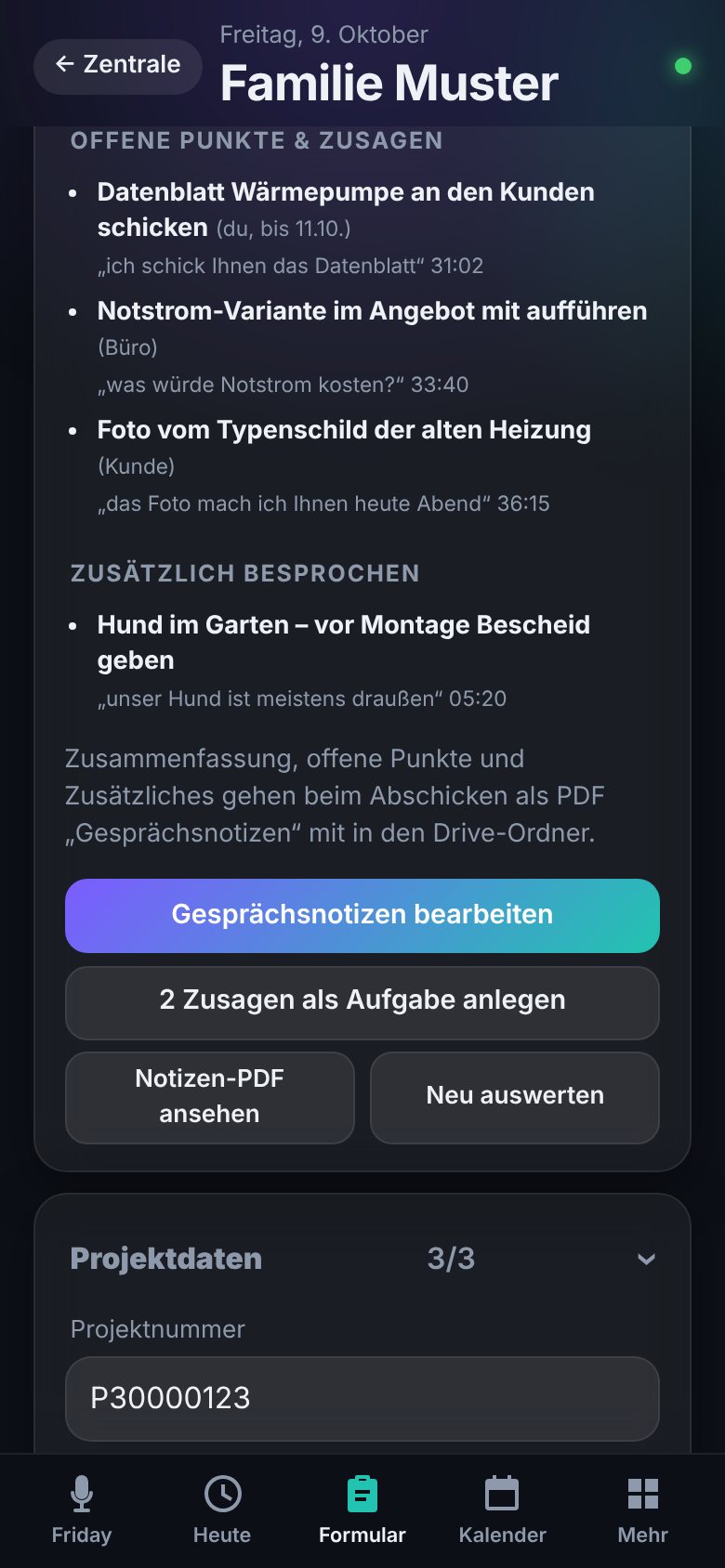 Friday-App: offene Punkte und Zusagen aus dem Gespräch